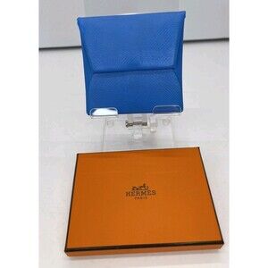Hermes genuine Bastia Coin Purse Blue Epsom Leather W Hermes Box France TBY00310